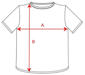Cotas de medida de la camiseta: Ancho (A) y Largo (B)