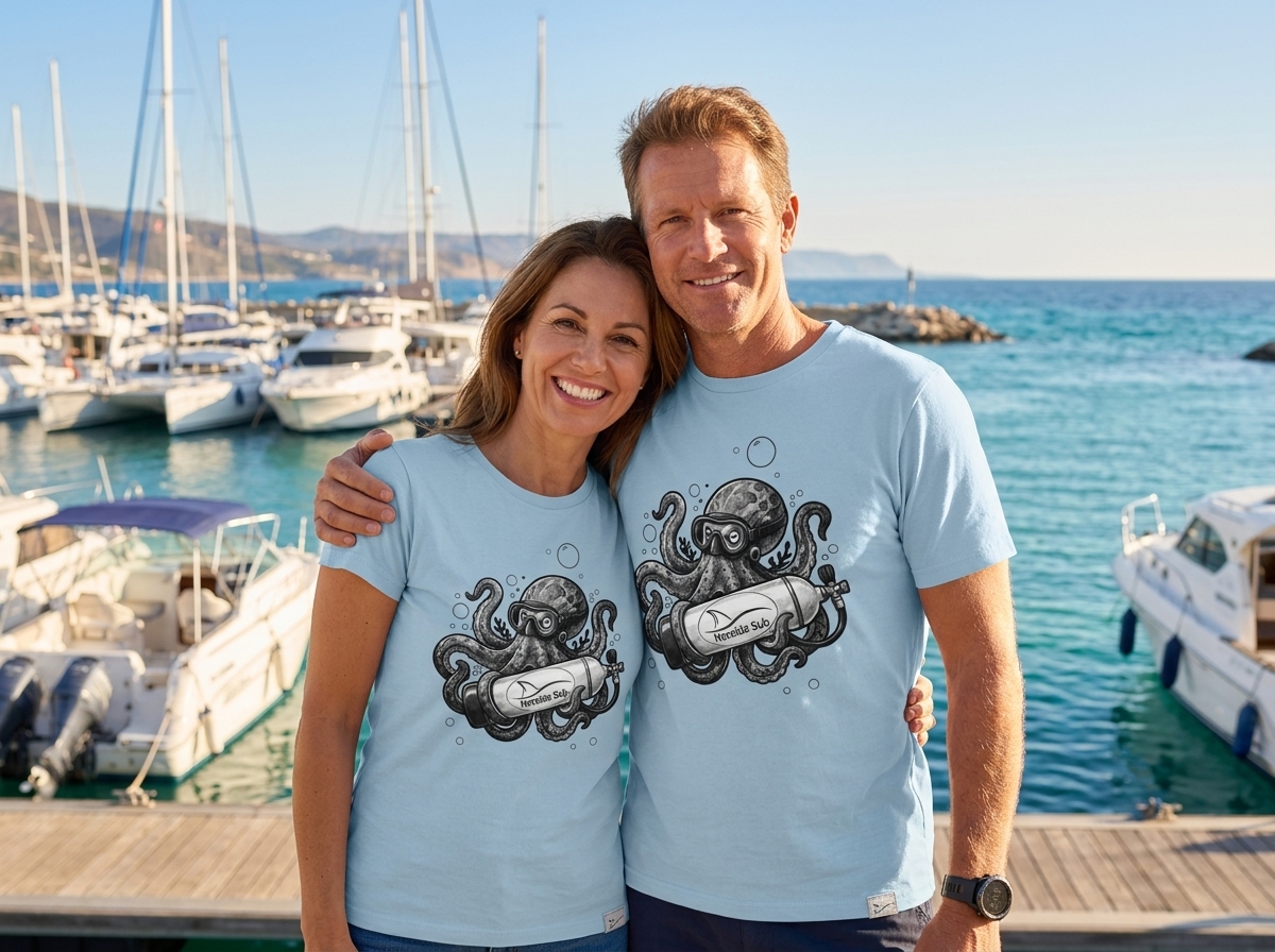 Pareja vistiendo la camiseta oficial Nereida Sub 2026